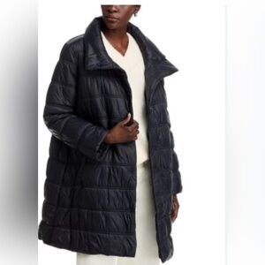 Eileen Fisher XL Black Quilted Down Puffer Jacket Funnel neck Cool Mom 2026